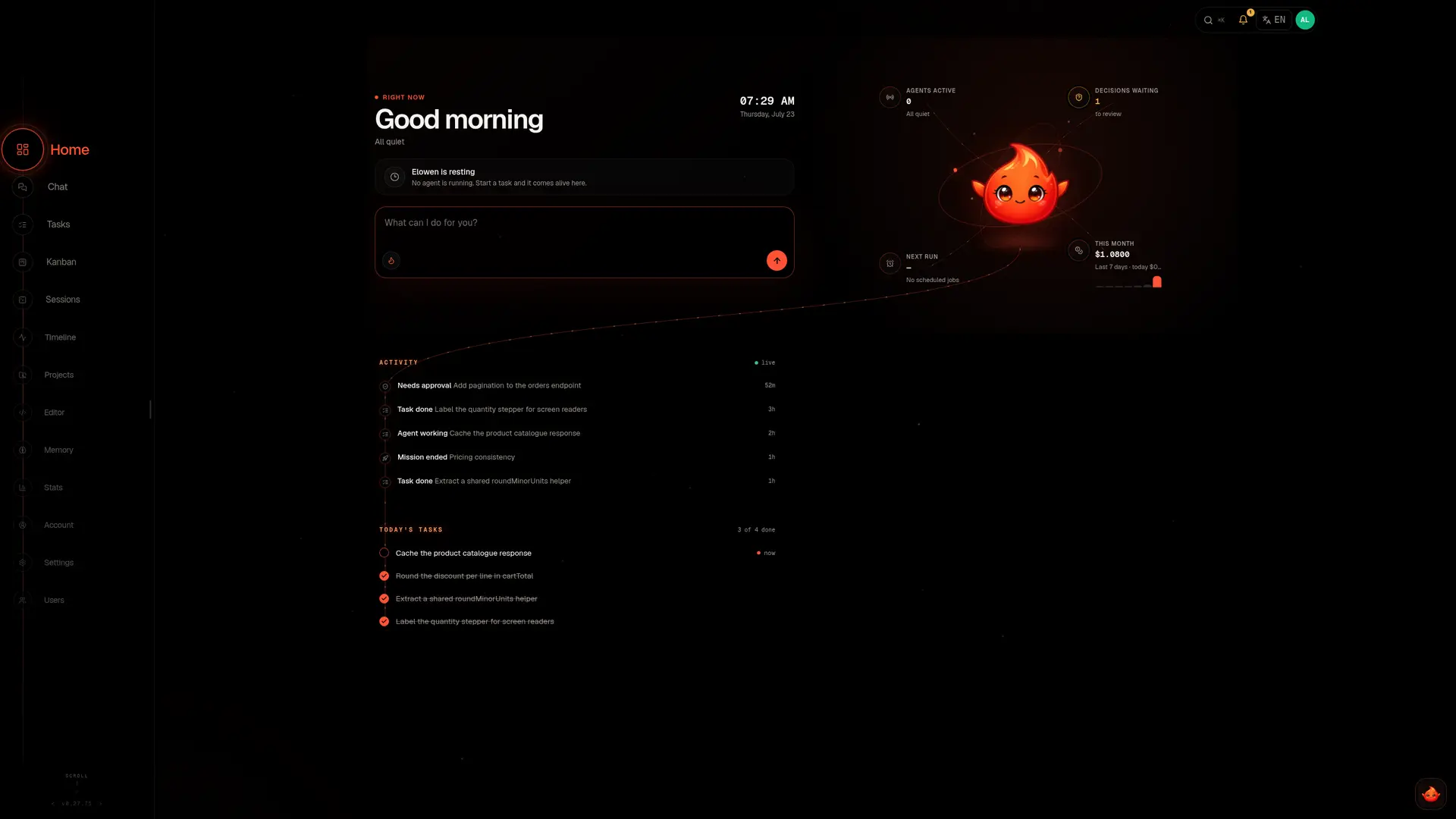 Elowen WebUI dashboard
